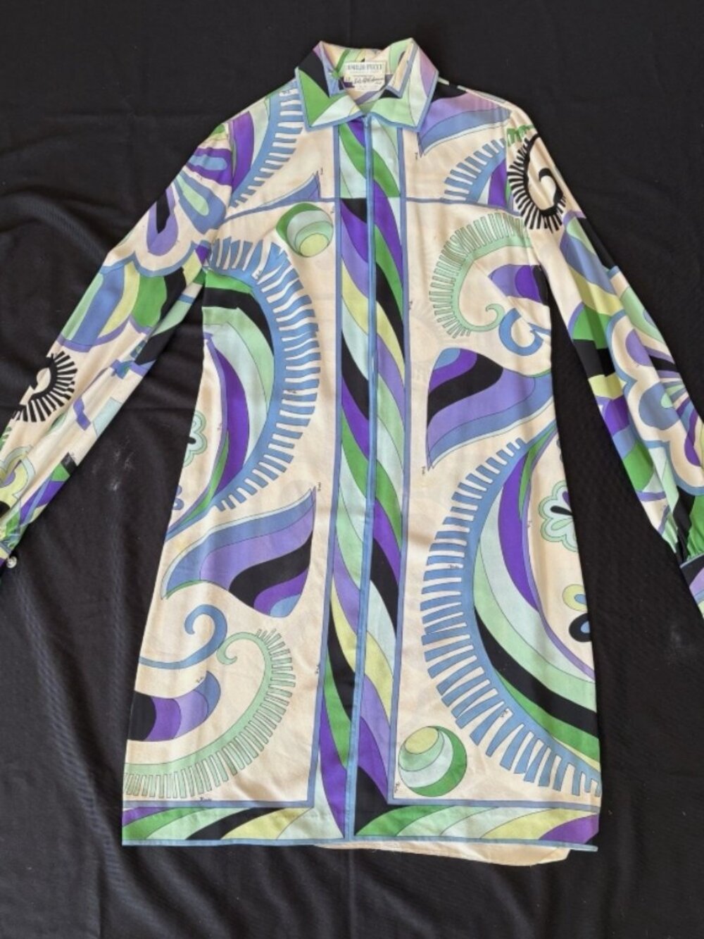 Vintage 1960s Emilio Pucci Silk Shirtdress — Saks Fifth Avenue 🌿💜 - Picture 2 of 10